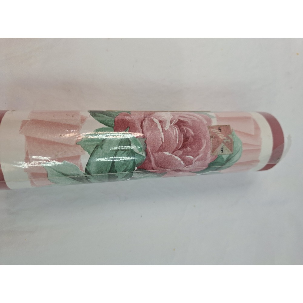 Vintage Kmart Pink Rose Floral Vinyl Wallpaper Border 5m x 17.1cm Made in UK NEW - Picture 2 of 5